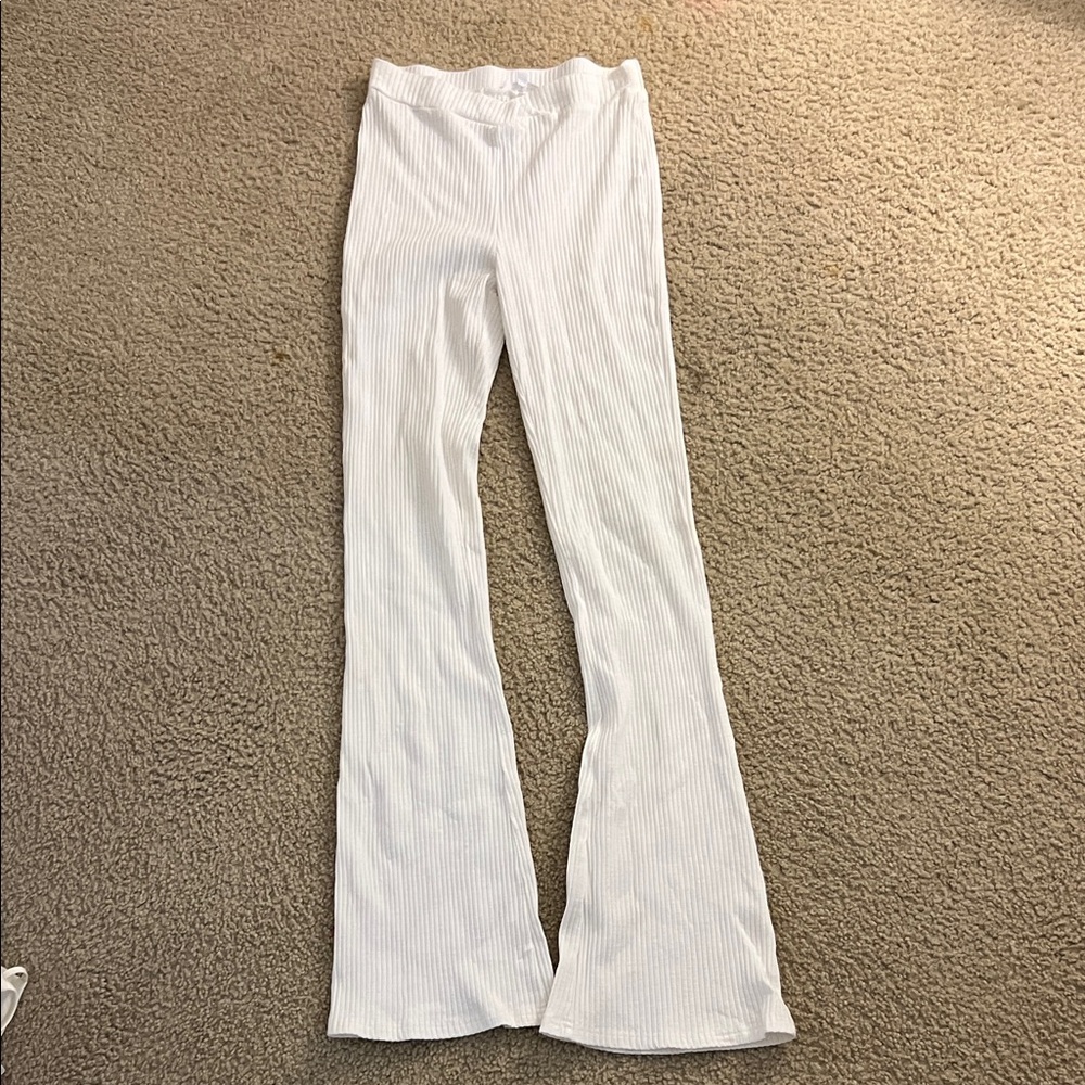 Emory Park White Ribbed Flare Pants